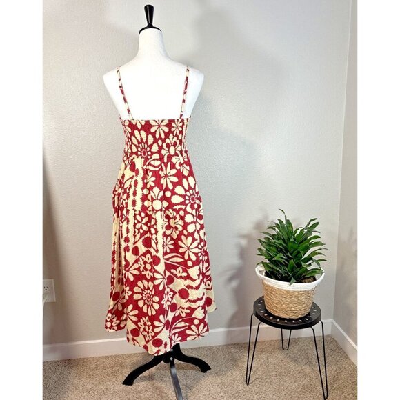 Girl Soul 100% Cotton Red-Tan Medi Dress Women's Sz M Boho Spring Summer Floral - Picture 6 of 14